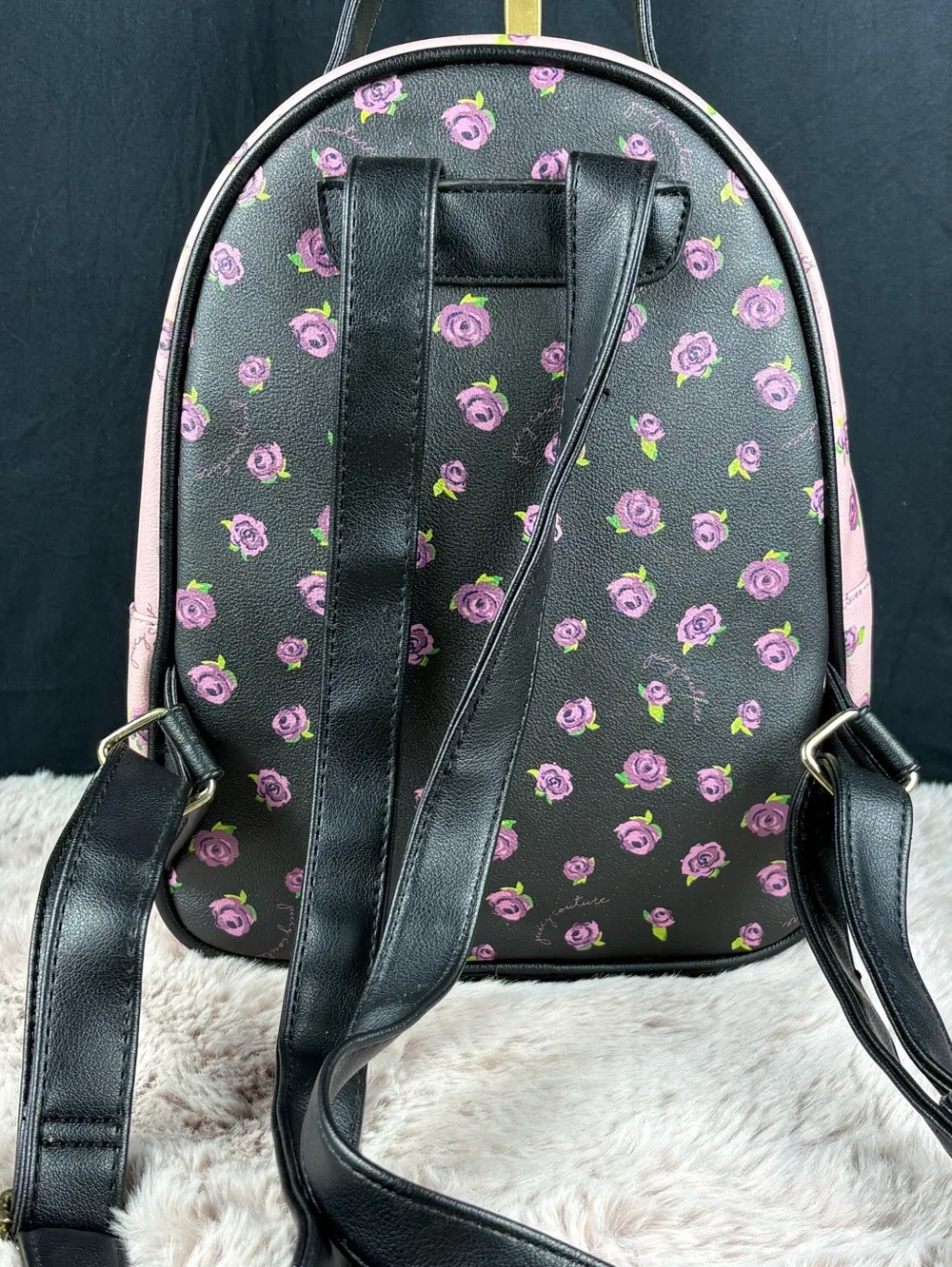 Juicy Couture Black Pink Rose Floral Mini Backpack